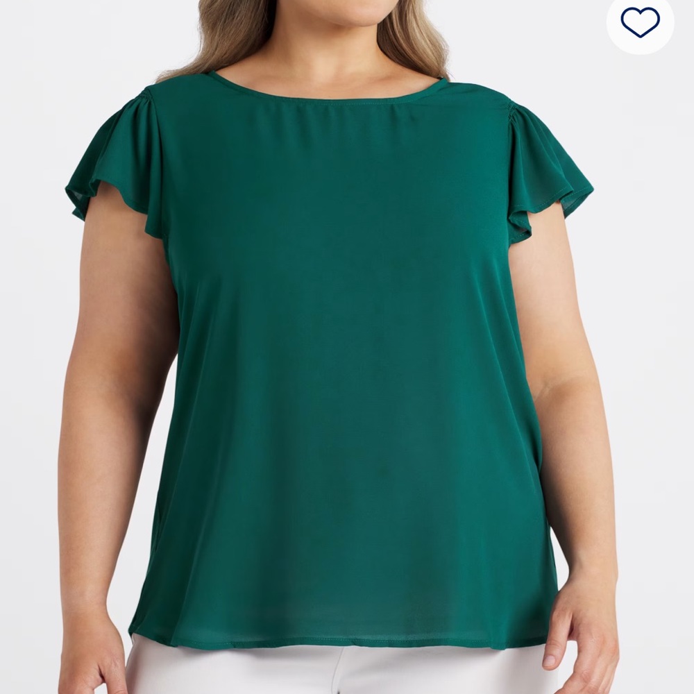 Papermoon Elegant green Women's flutter sleeve mixed media Top, size 2x